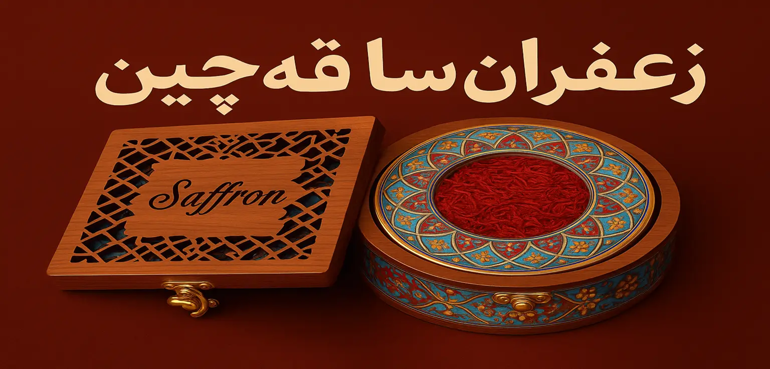 زعفران ساقه چین - استند محصولات زعفران مارکت در ویترین لوکس