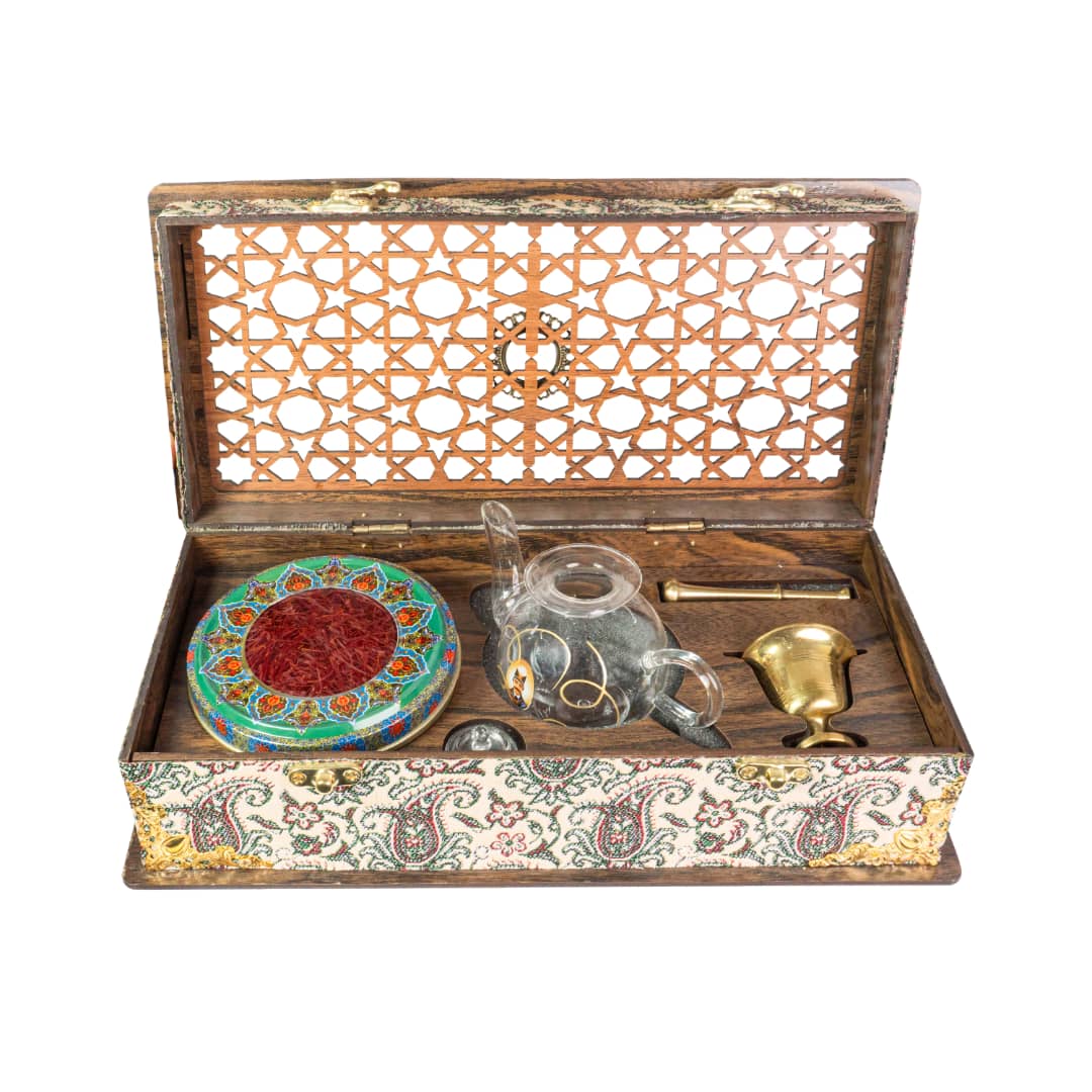 باکس چوبی زعفران طرح ترمه - زعفران مارکت